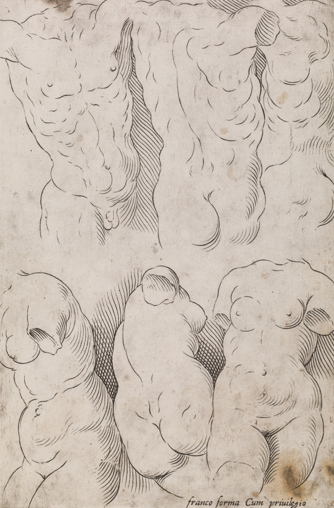 Giacomo Franco, Jacopo Palma, “Modelos de torsos”, estampa suelta de Della Nobilta del Disegno..., Venecia, 1611. G5962